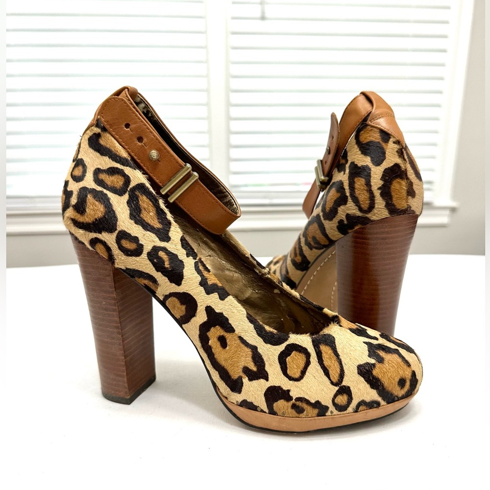 Sam Edelman Leopard Print Calf Hair Heels with Ankle Strap 8